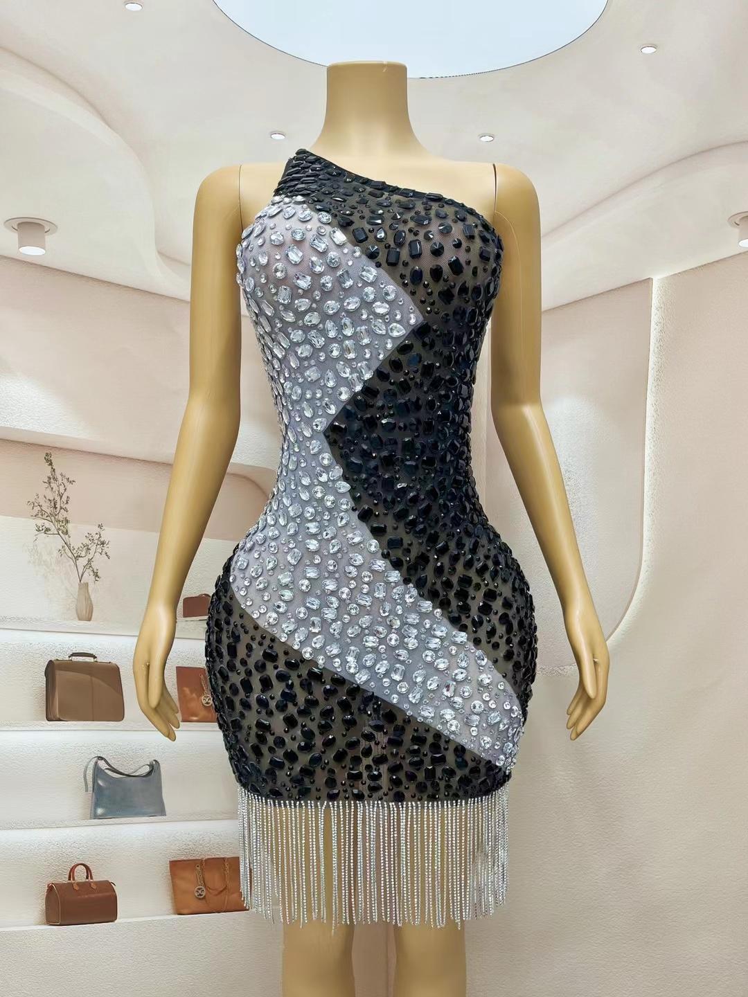 CELESINYI Hundun Crystal Silver Chaos Mini Dress