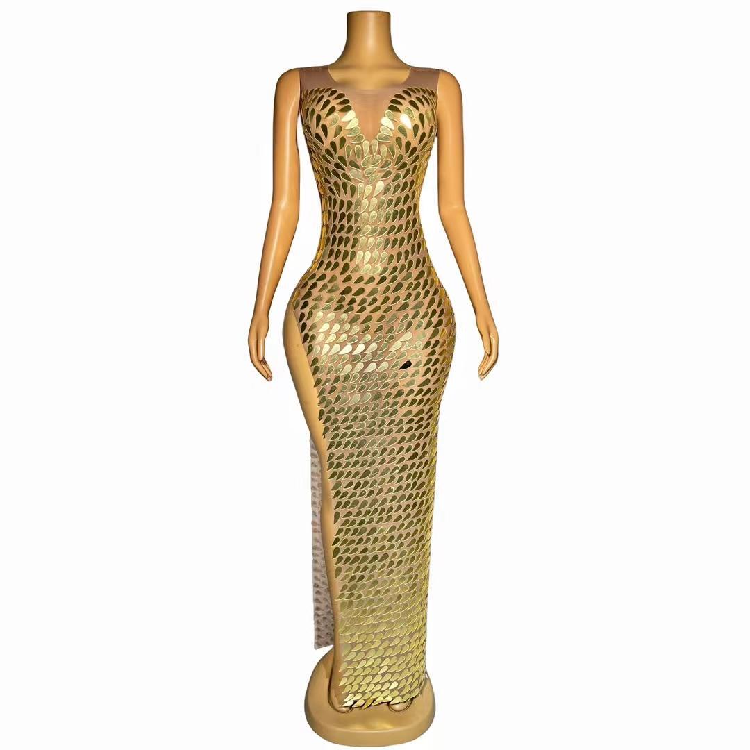 CELESINYI Fenghuanglei Crystal Gold Scale Gown