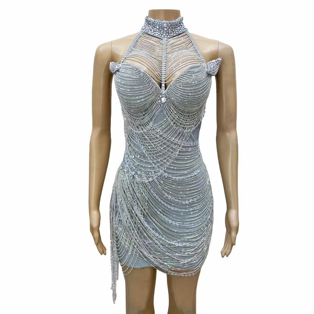 CELESINYI Yinsilian Crystal Chain Mermaid Gown
