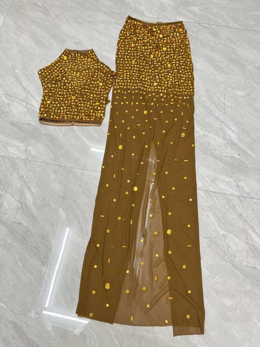 CELESINYI Jinbei Crystal Amber Mermaid Gown