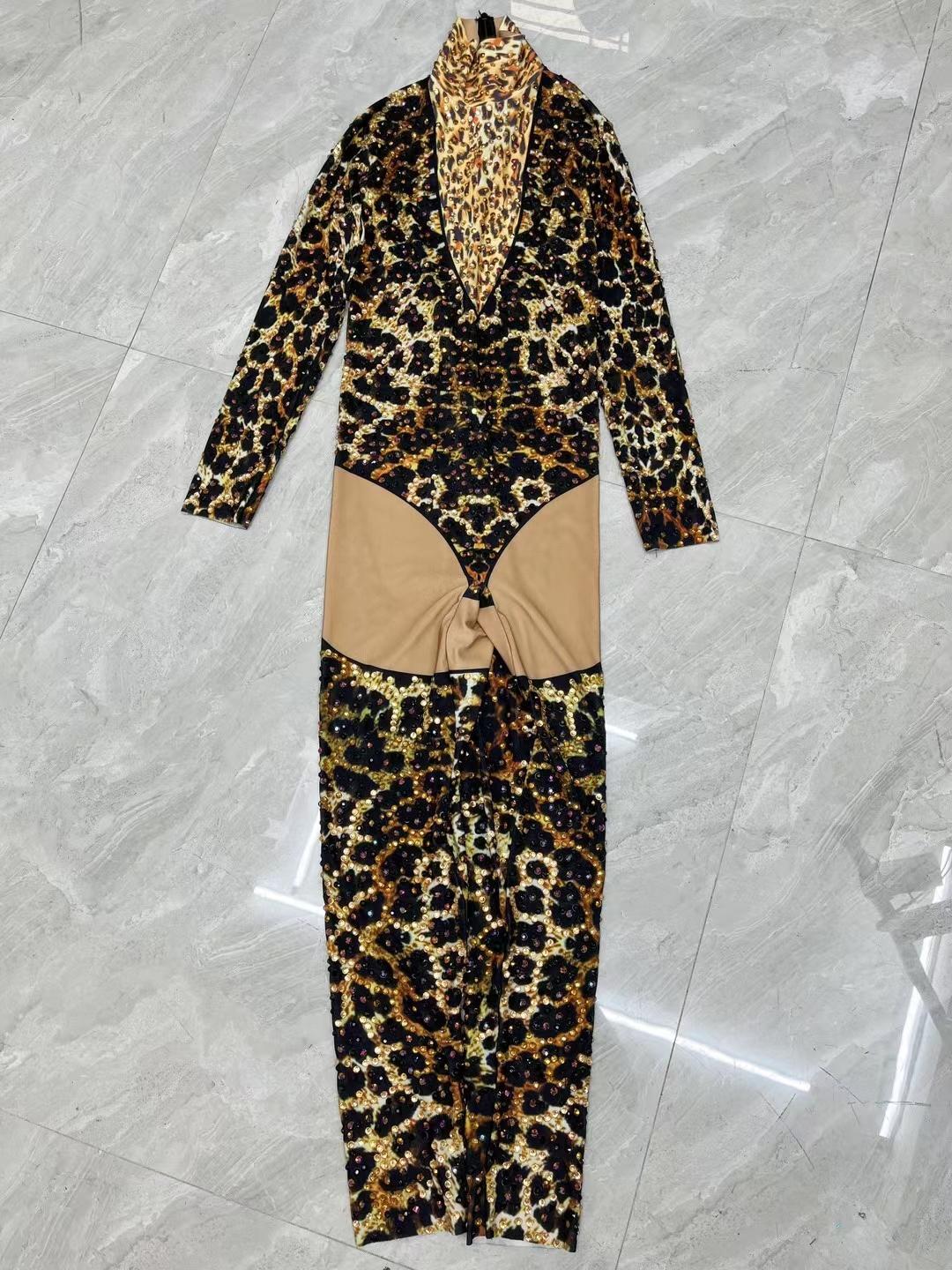 CELESINYI Liebao Crystal Leopard Bodysuit