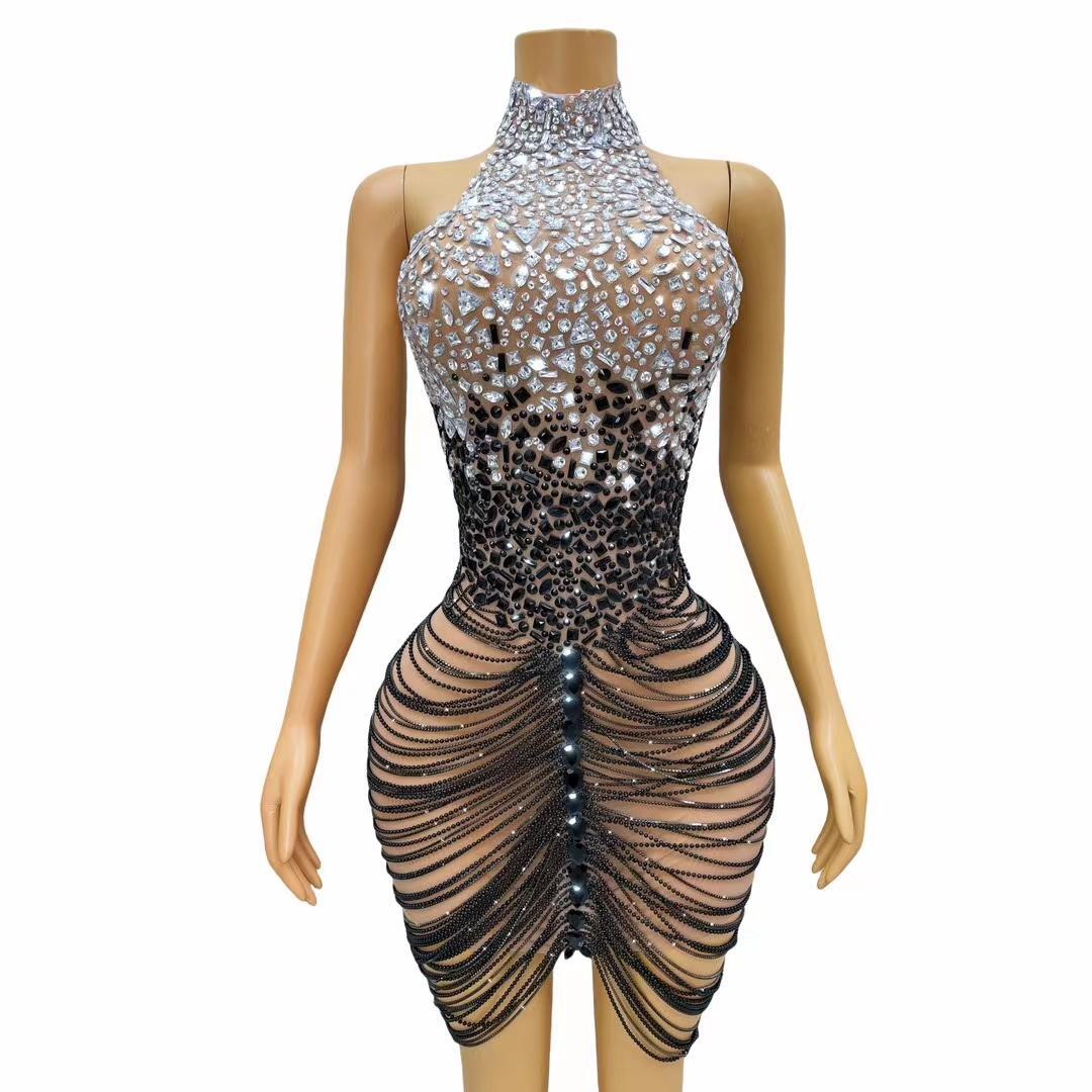 CELESINYI Diandao Crystal Gradient Fringe Gown