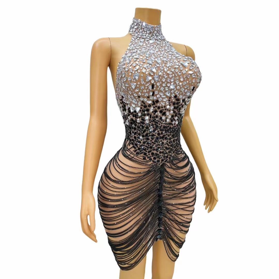 CELESINYI Diandao Crystal Gradient Fringe Gown