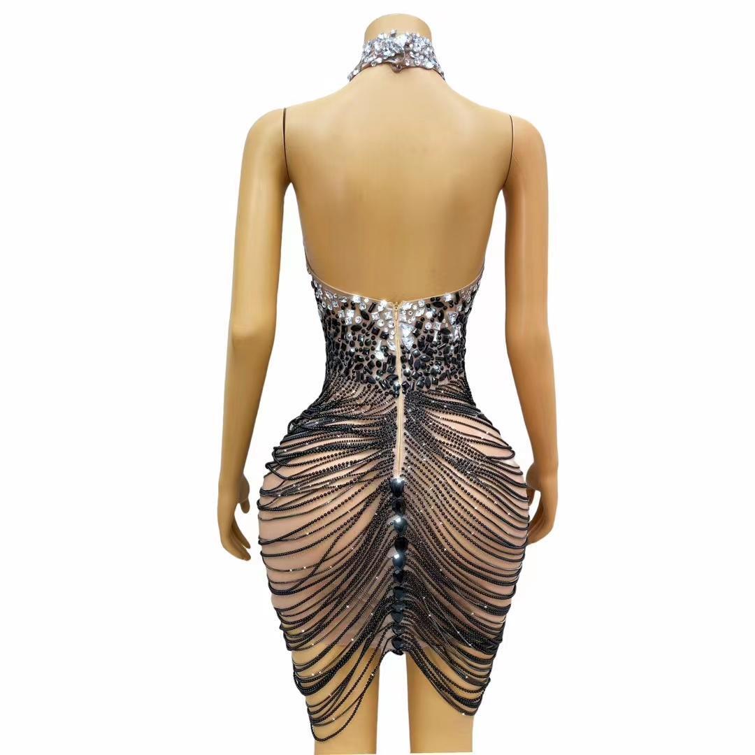 CELESINYI Diandao Crystal Gradient Fringe Gown