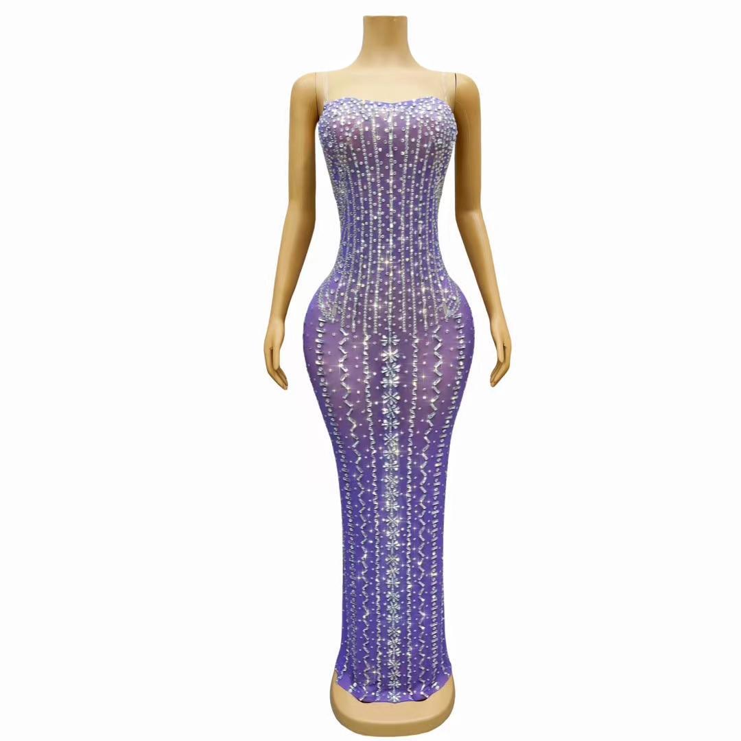 CELESINYI Ziwu Crystal Purple Mermaid Gown