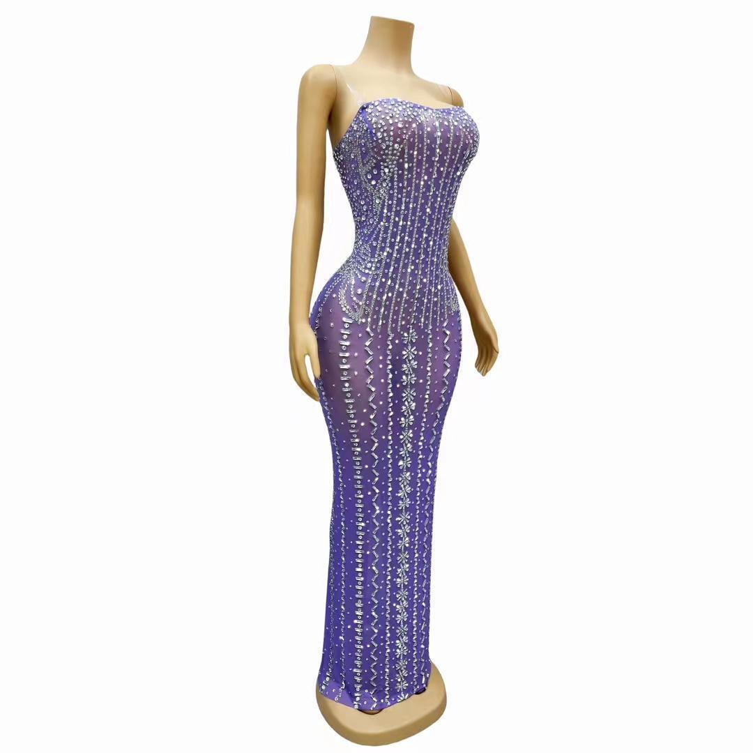 CELESINYI Ziwu Crystal Purple Mermaid Gown