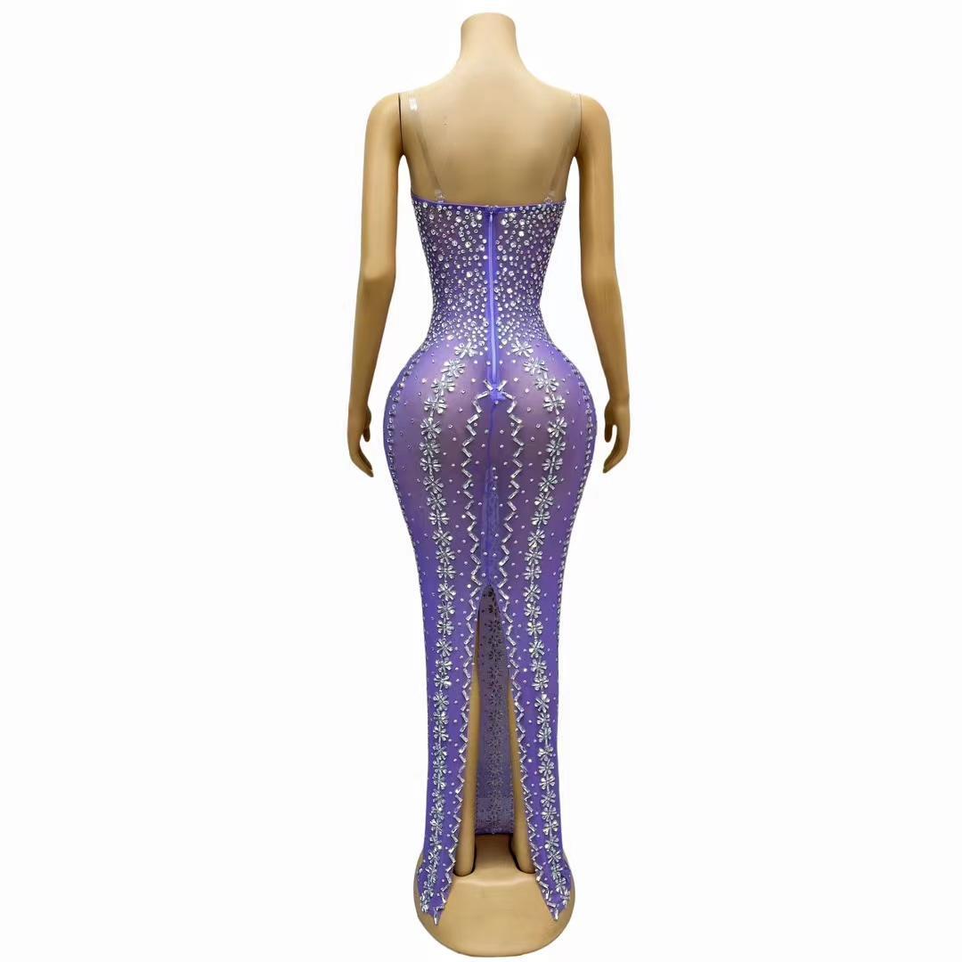CELESINYI Ziwu Crystal Purple Mermaid Gown
