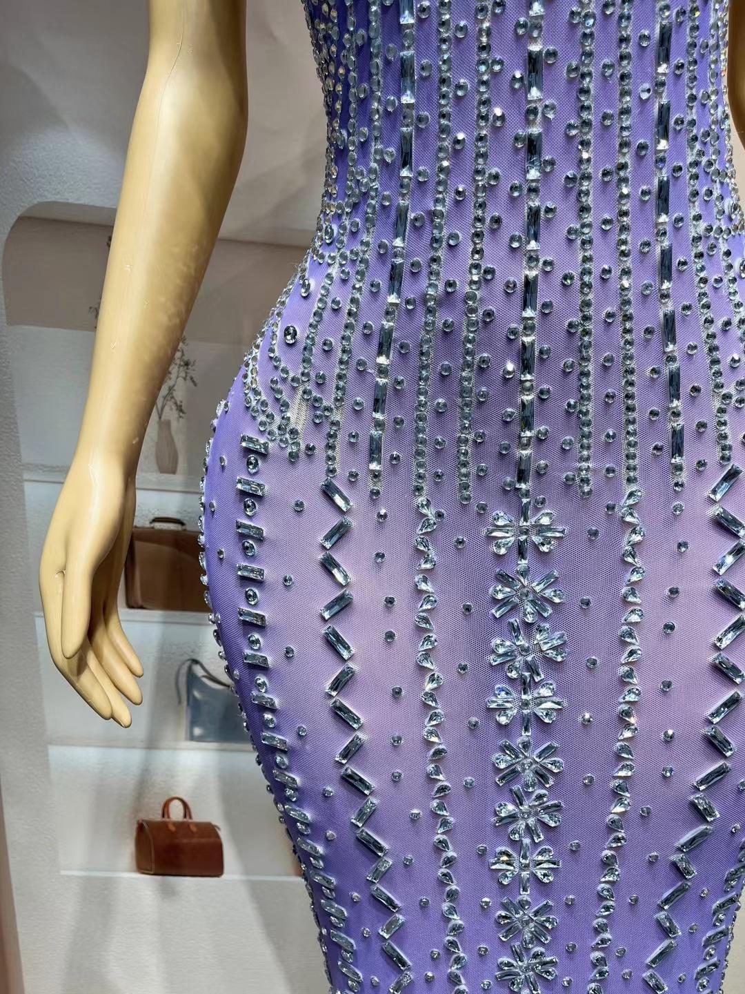CELESINYI Ziwu Crystal Purple Mermaid Gown