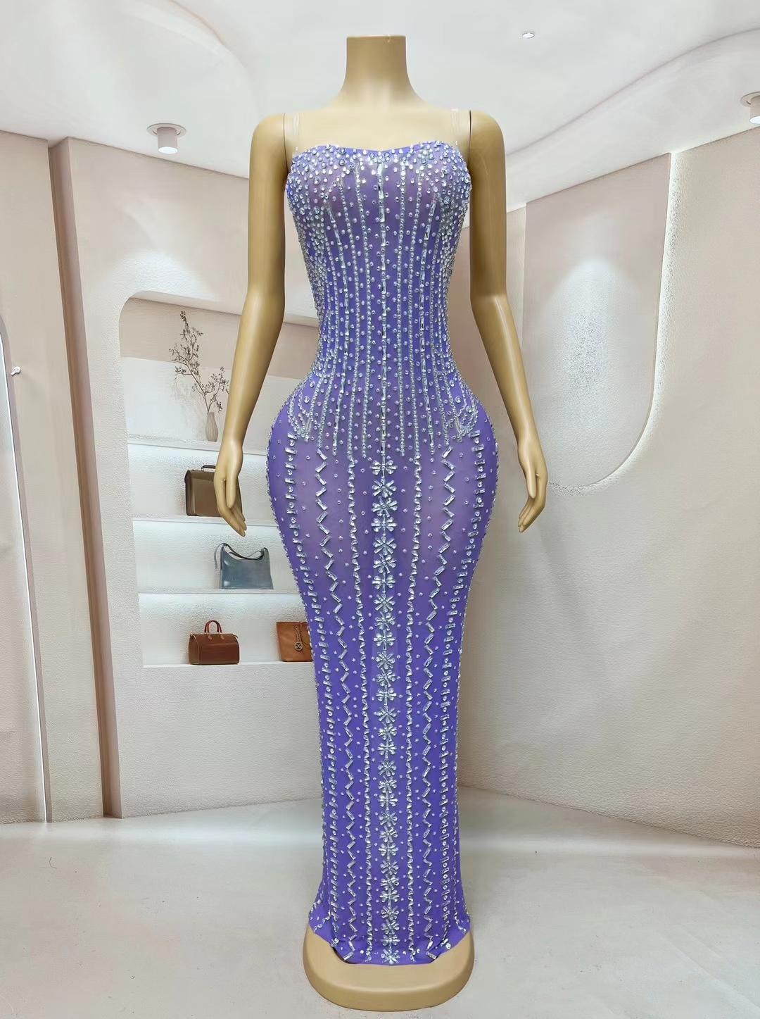 CELESINYI Ziwu Crystal Purple Mermaid Gown
