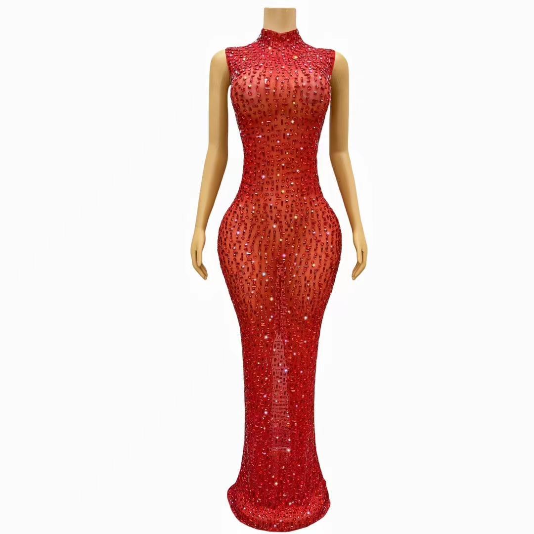 CELESINYI Hongbei Crystal Red Mermaid Gown