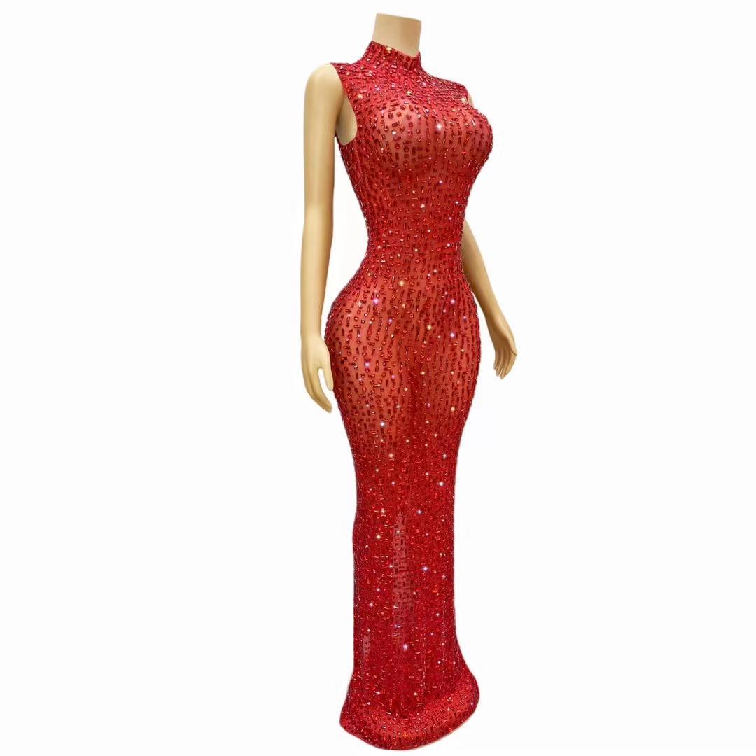 CELESINYI Hongbei Crystal Red Mermaid Gown