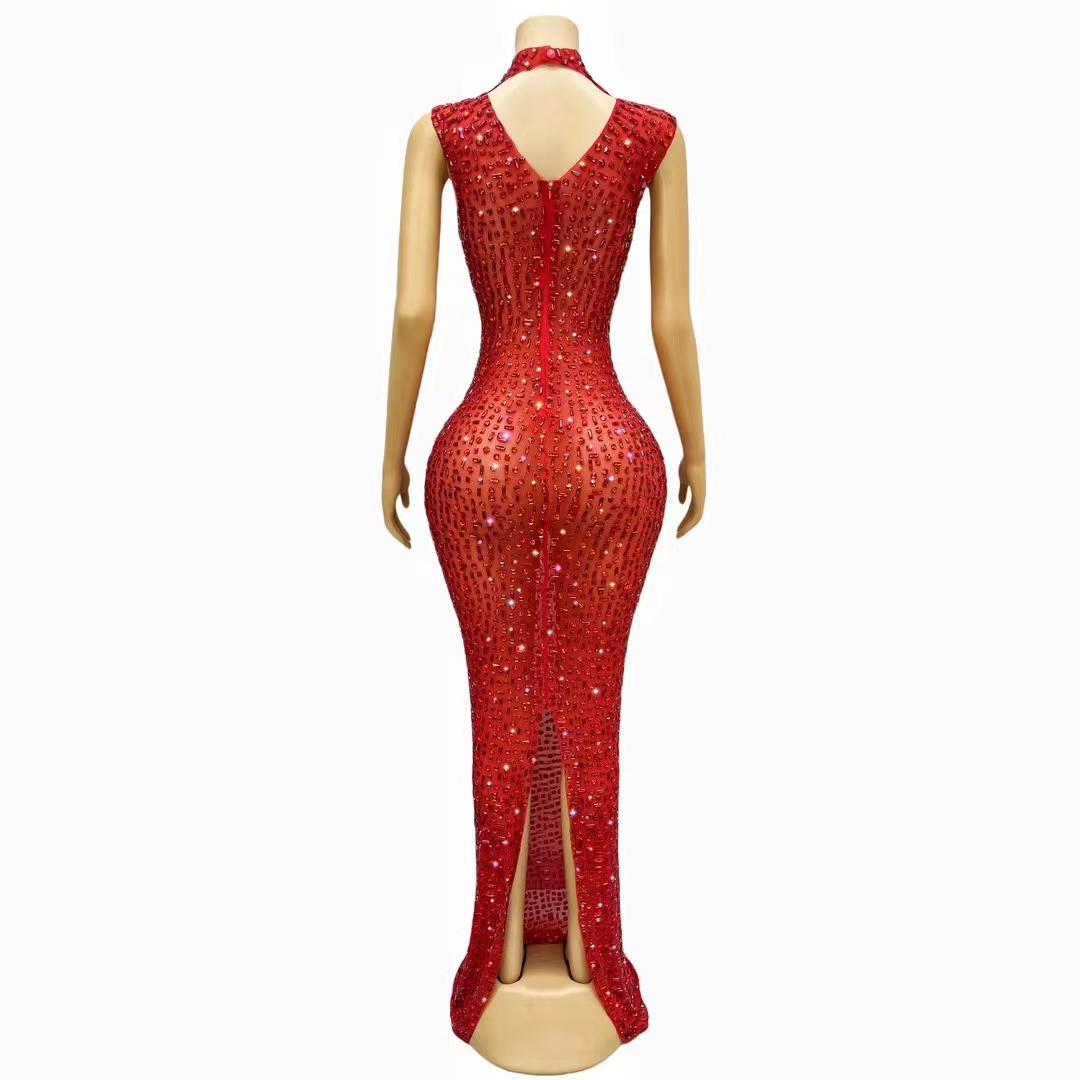 CELESINYI Hongbei Crystal Red Mermaid Gown