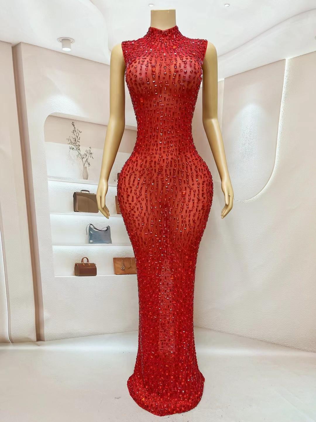 CELESINYI Hongbei Crystal Red Mermaid Gown