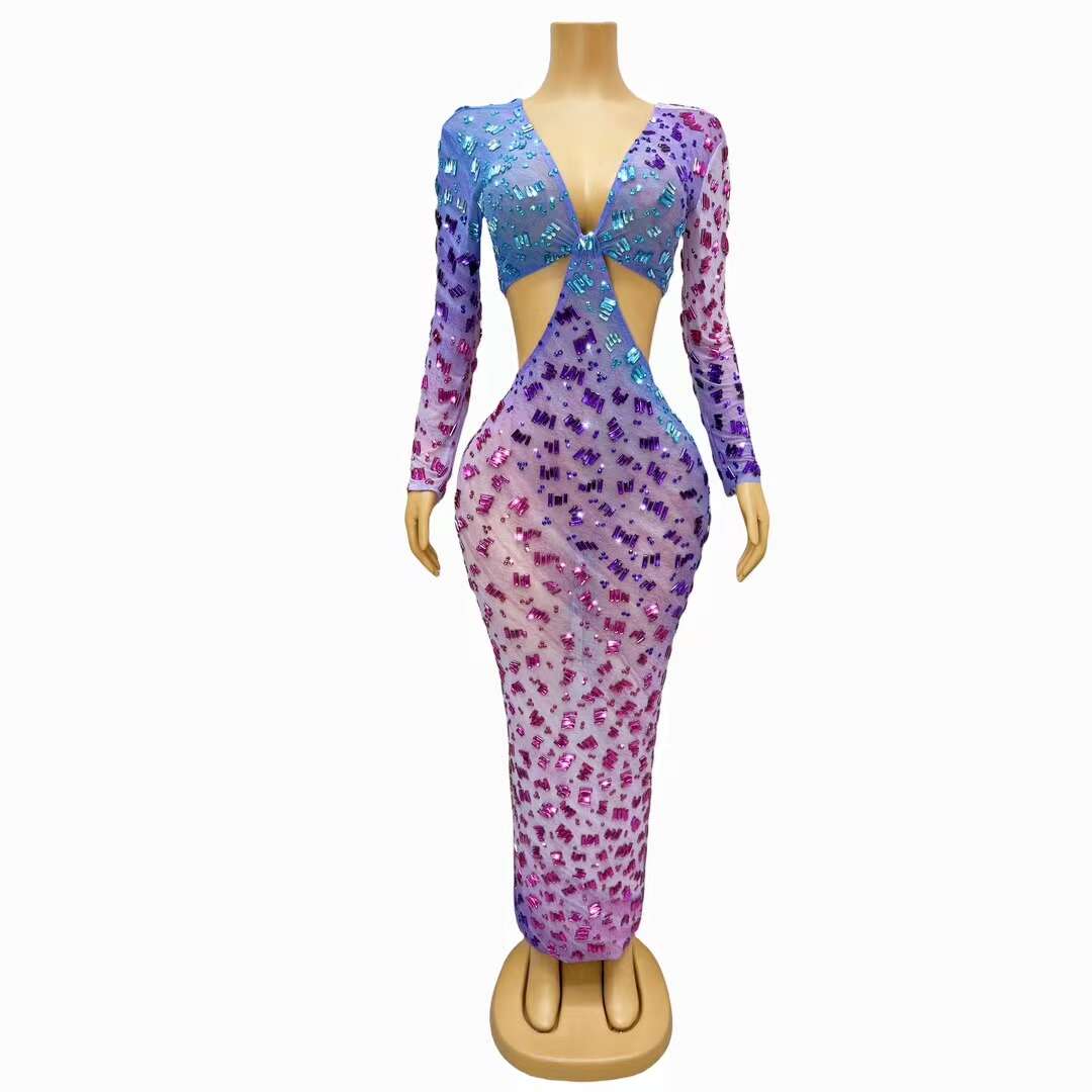 CELESINYI Haichao Crystal Gradient Ombre Gown