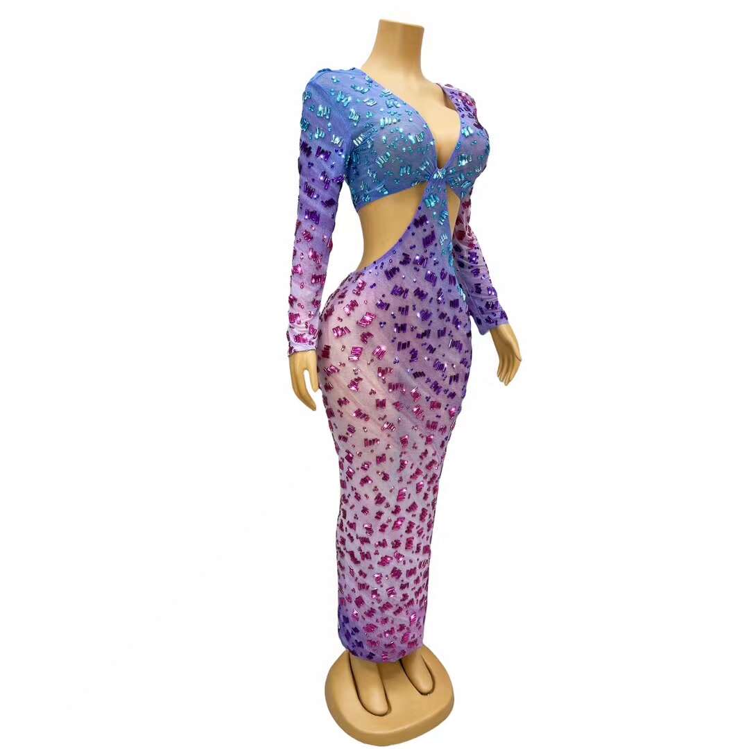 CELESINYI Haichao Crystal Gradient Ombre Gown