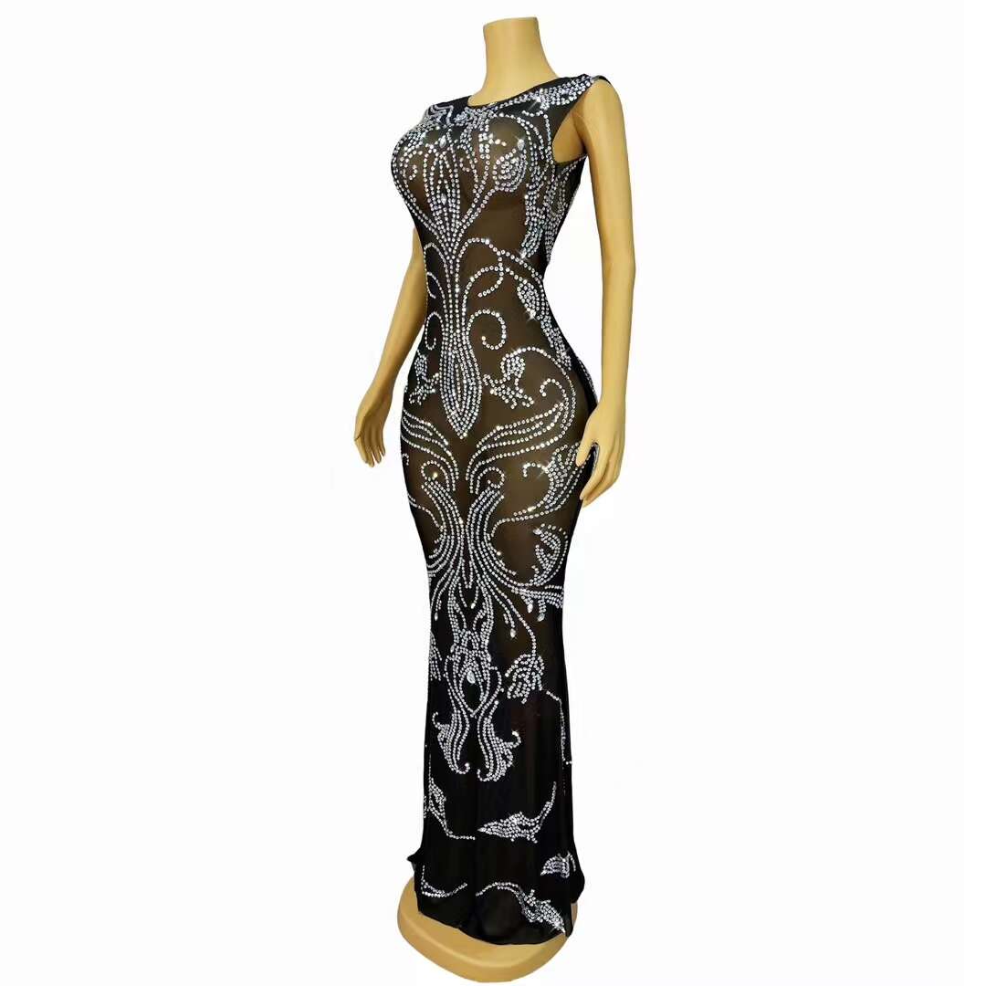 CELESINYI Fuyou Crystal Black Vine Mermaid Gown