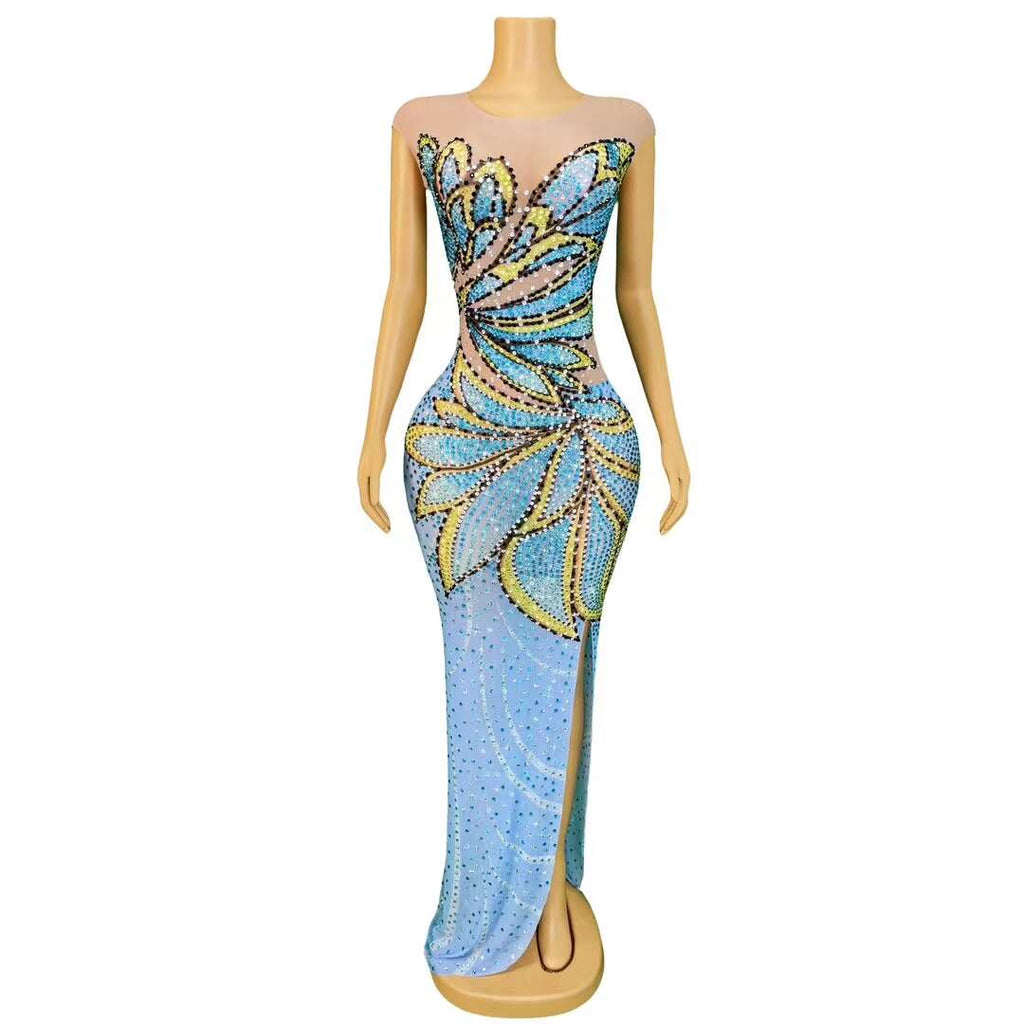CELESINYI Fengdie Crystal Butterfly Embroidered Gown