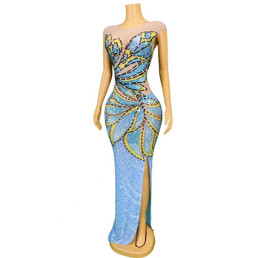 CELESINYI Fengdie Crystal Butterfly Embroidered Gown