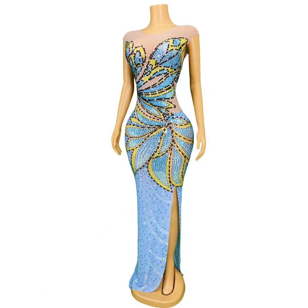 CELESINYI Fengdie Crystal Butterfly Print Dress