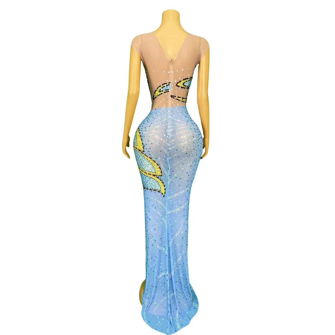 CELESINYI Fengdie Crystal Butterfly Print Dress
