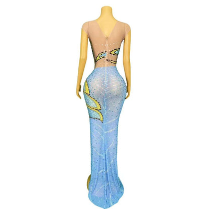 CELESINYI Fengdie Crystal Butterfly Print Dress