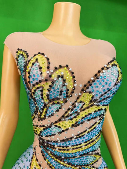 CELESINYI Fengdie Crystal Butterfly Print Dress
