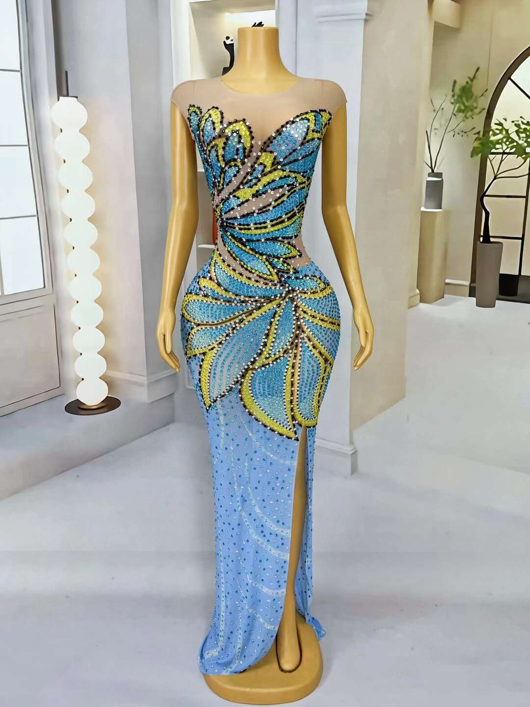 CELESINYI Fengdie Crystal Butterfly Print Dress