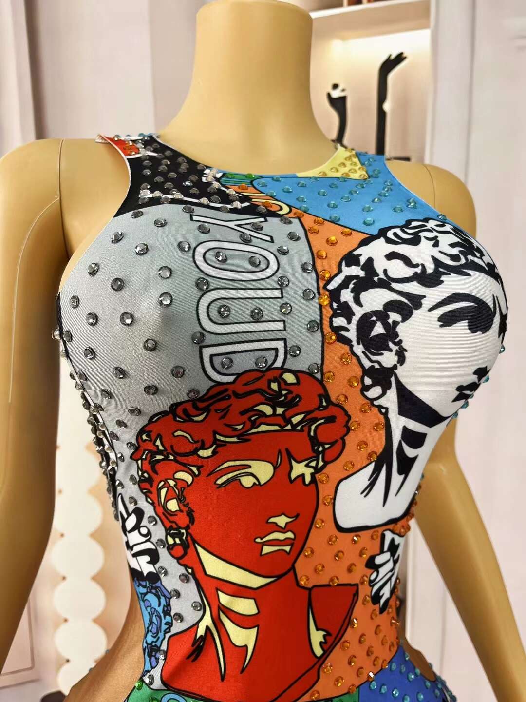 CELESINYI POP Crystal Pop Art Mini Dress