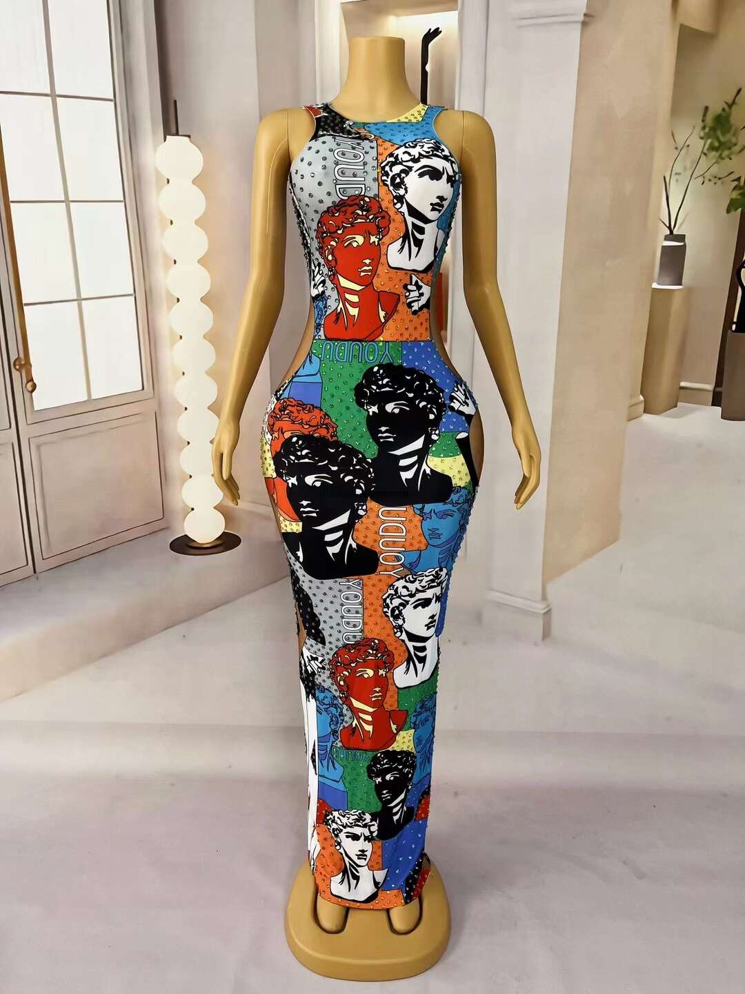 CELESINYI POP Crystal Pop Art Mini Dress