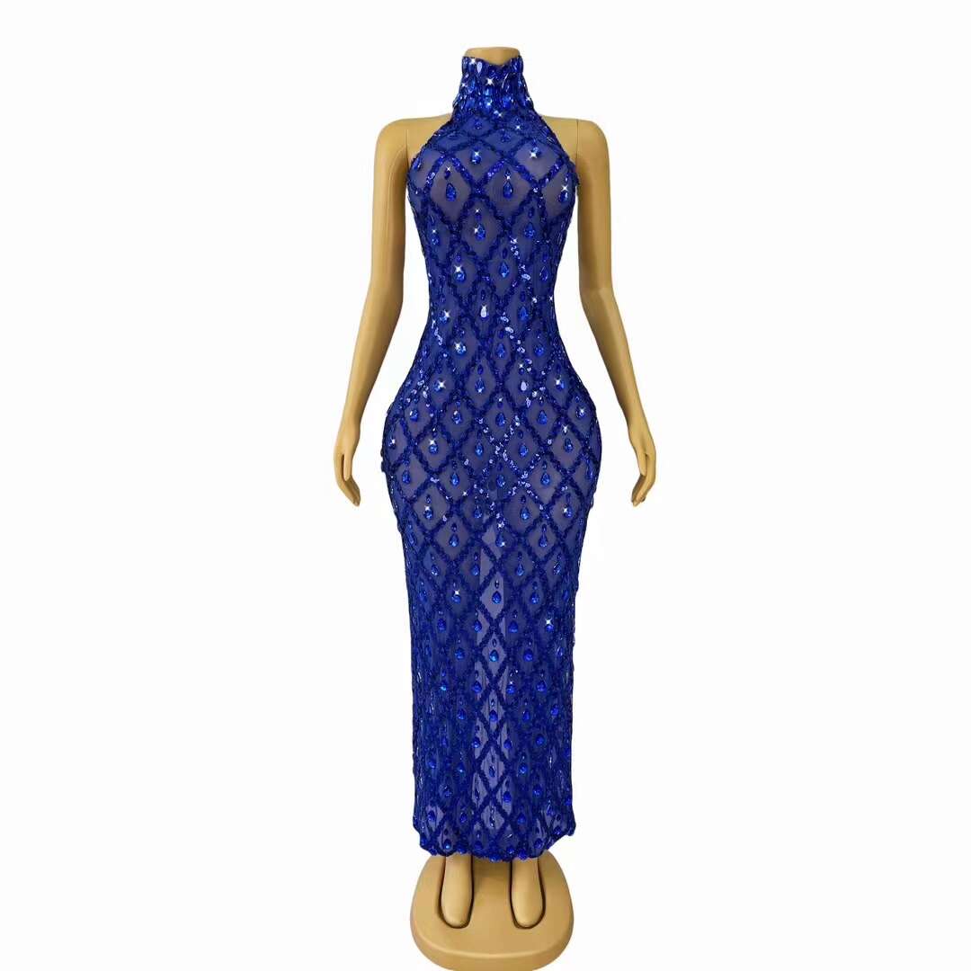 CELESINYI Diduanshaokaojia Crystal Deep Blue Diamond Gown
