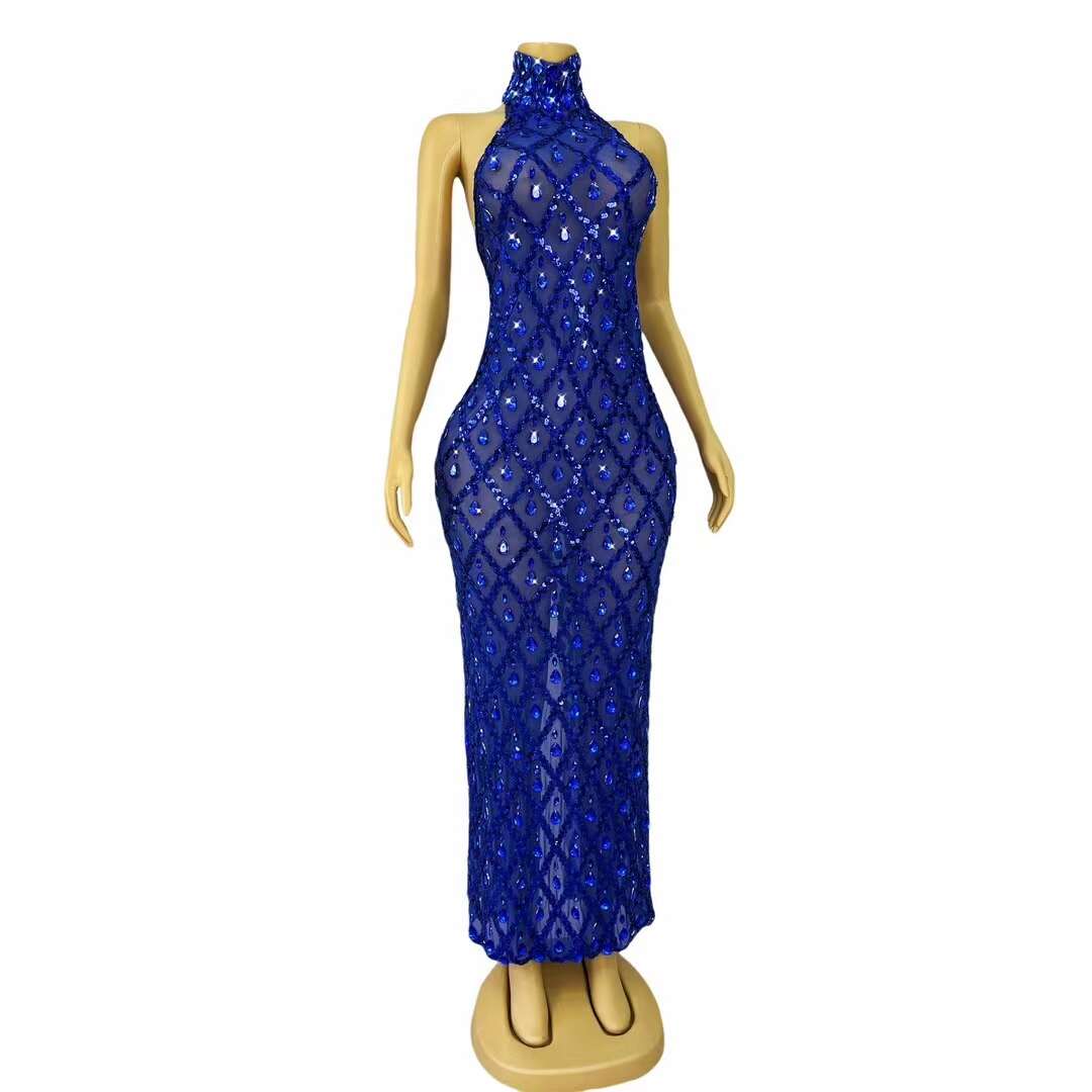 CELESINYI Diduanshaokaojia Crystal Deep Blue Diamond Gown
