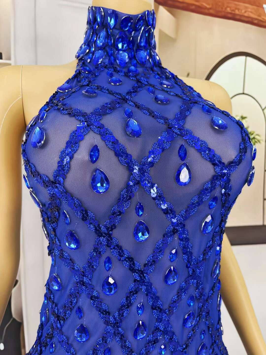 CELESINYI Diduanshaokaojia Crystal Deep Blue Diamond Gown