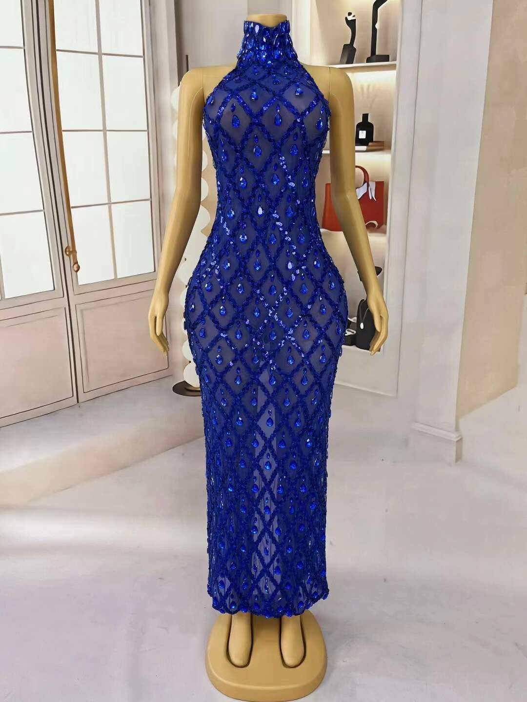 CELESINYI Diduanshaokaojia Crystal Deep Blue Diamond Gown