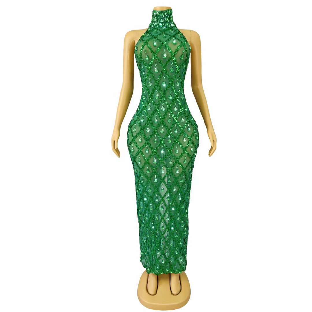 CELESINYI Diduanshaokaojia Crystal Green Diamond Gown