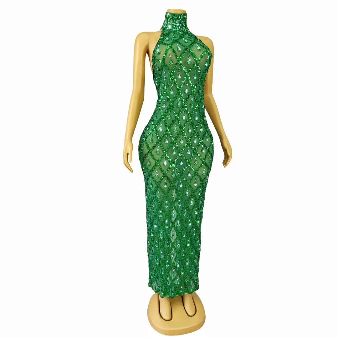 CELESINYI Diduanshaokaojia Crystal Green Diamond Gown