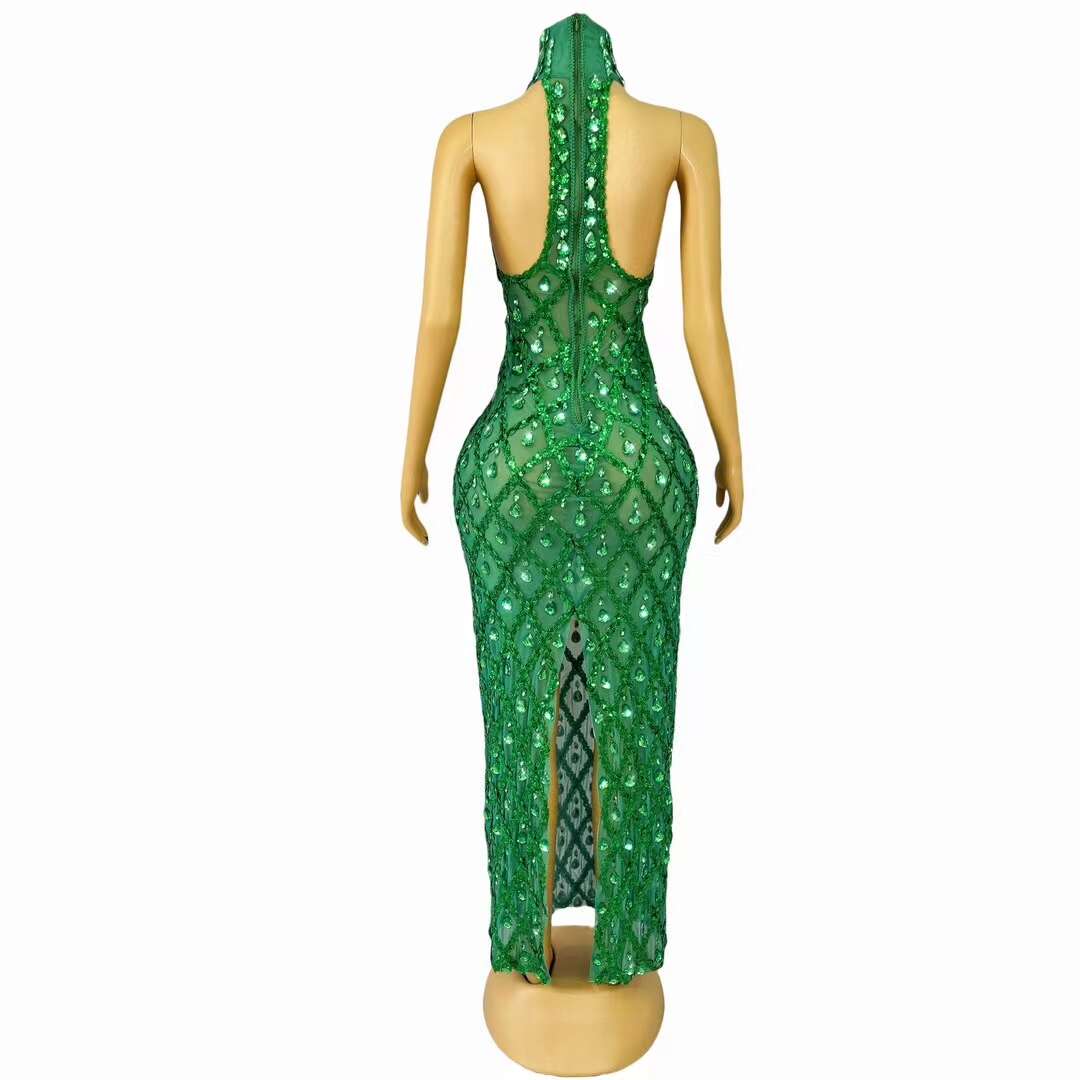 CELESINYI Diduanshaokaojia Crystal Green Diamond Gown
