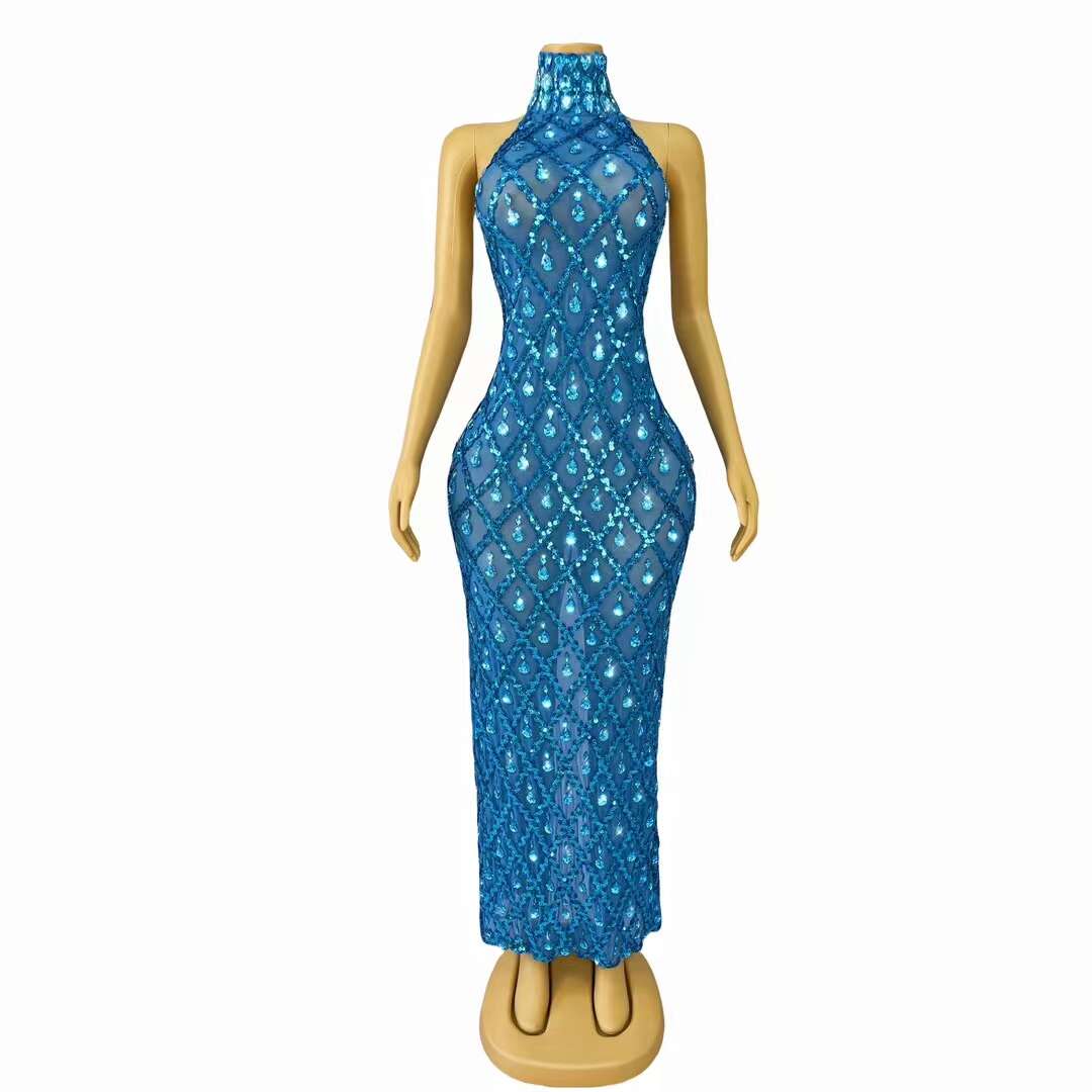 CELESINYI Diduanshaokaojia Crystal Blue Diamond Gown
