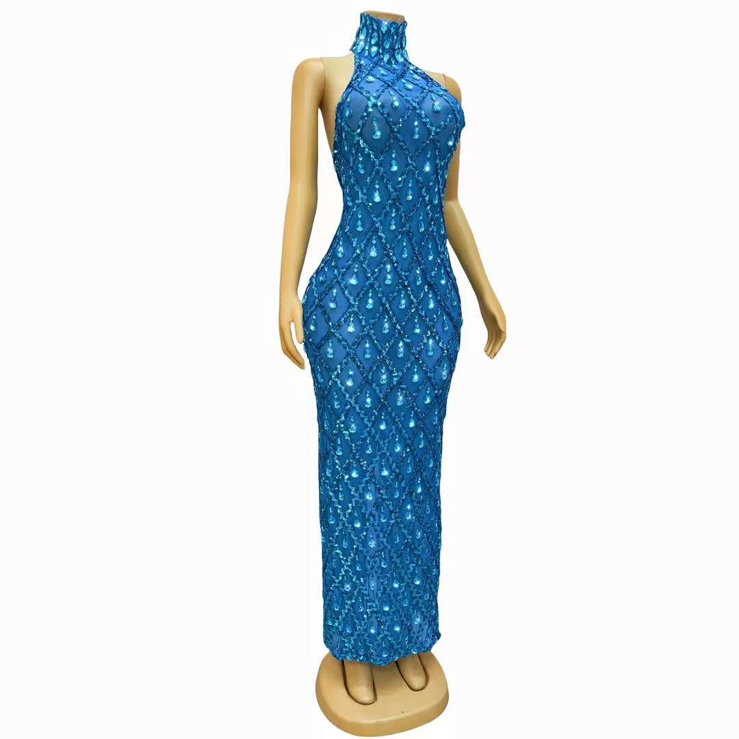 CELESINYI Diduanshaokaojia Crystal Blue Diamond Gown