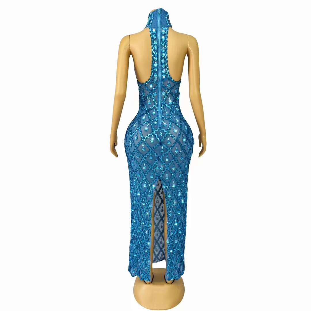 CELESINYI Diduanshaokaojia Crystal Blue Diamond Gown