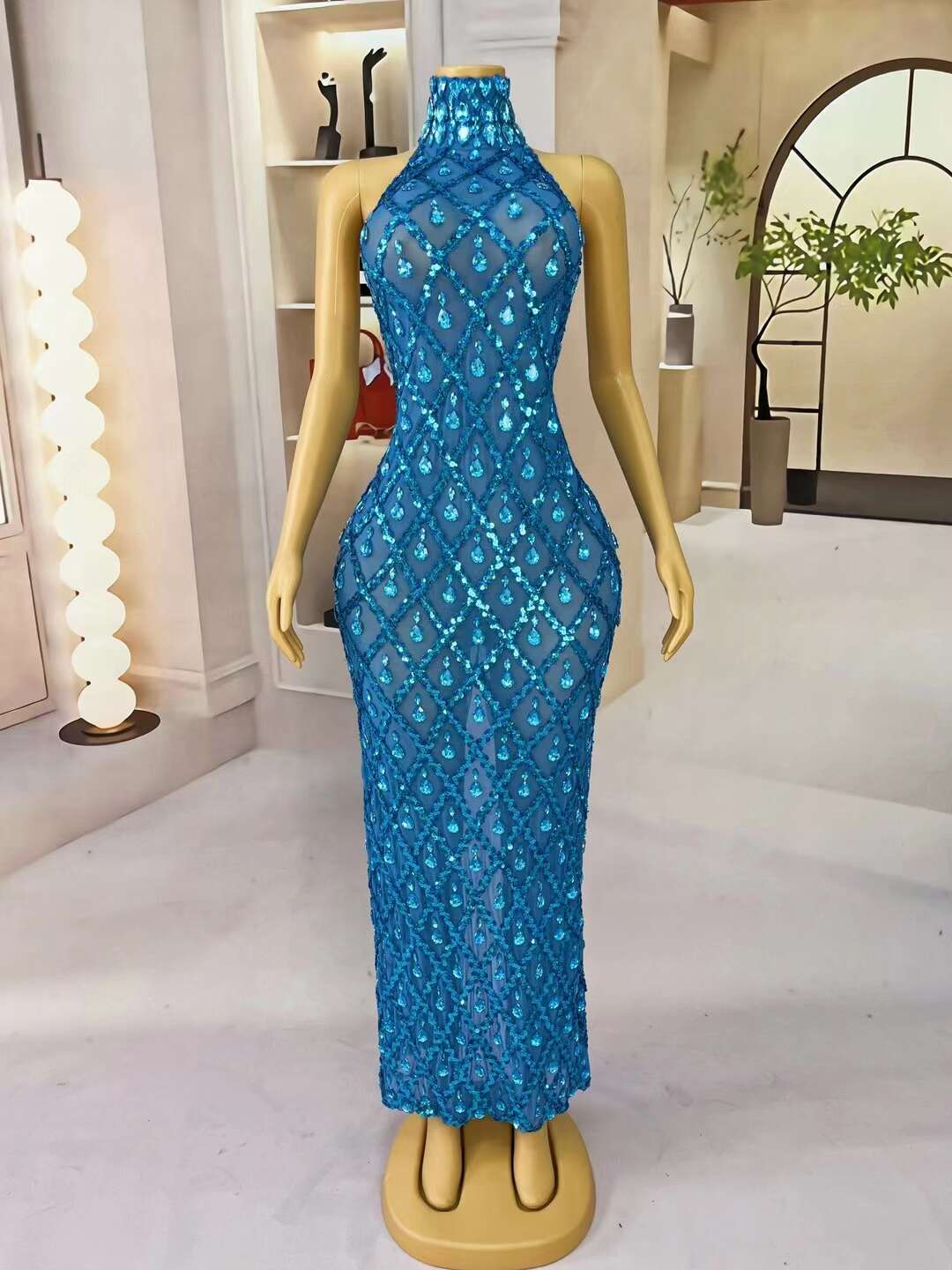 CELESINYI Diduanshaokaojia Crystal Blue Diamond Gown