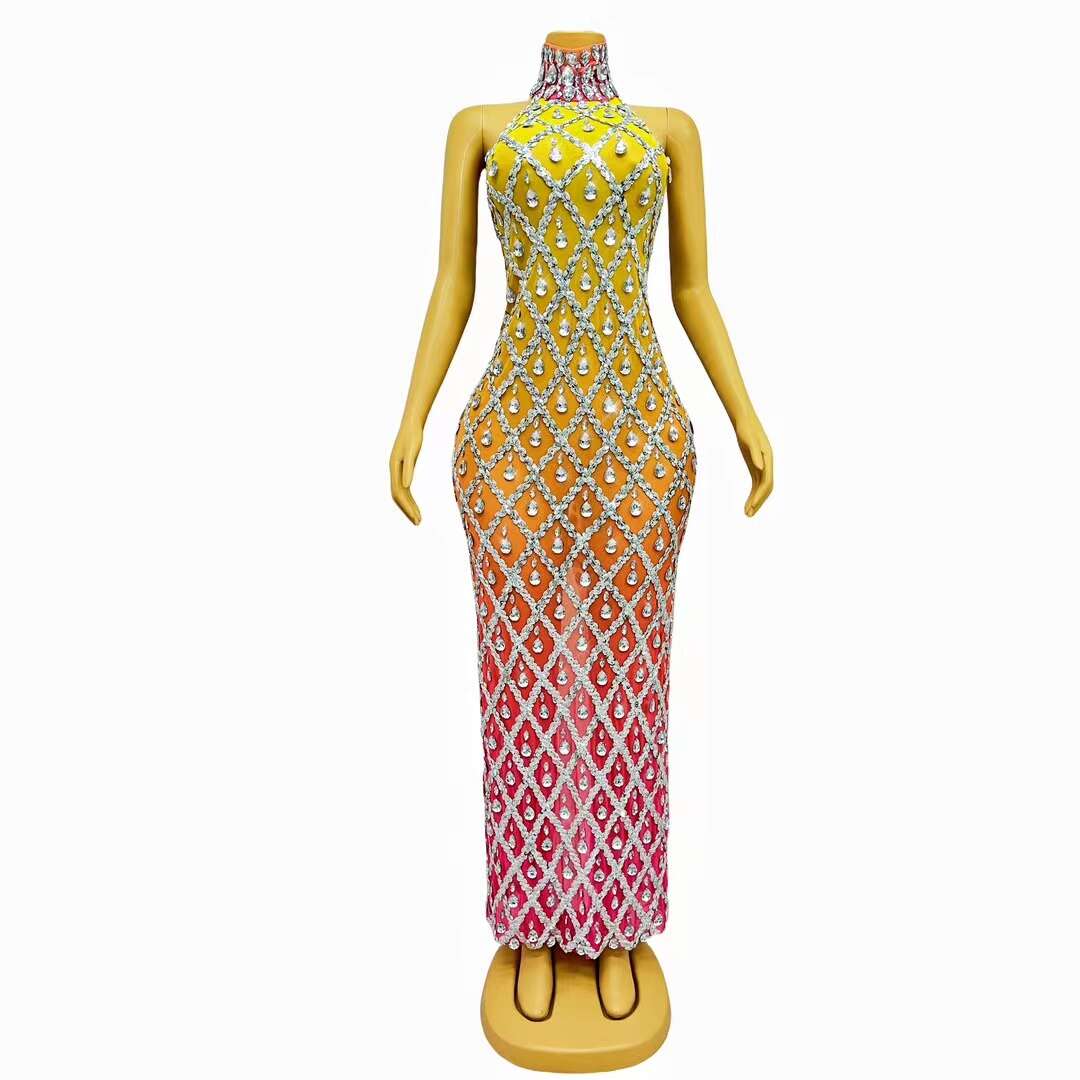 CELESINYI Diduanshaokaojia Crystal Gradient Diamond Gown