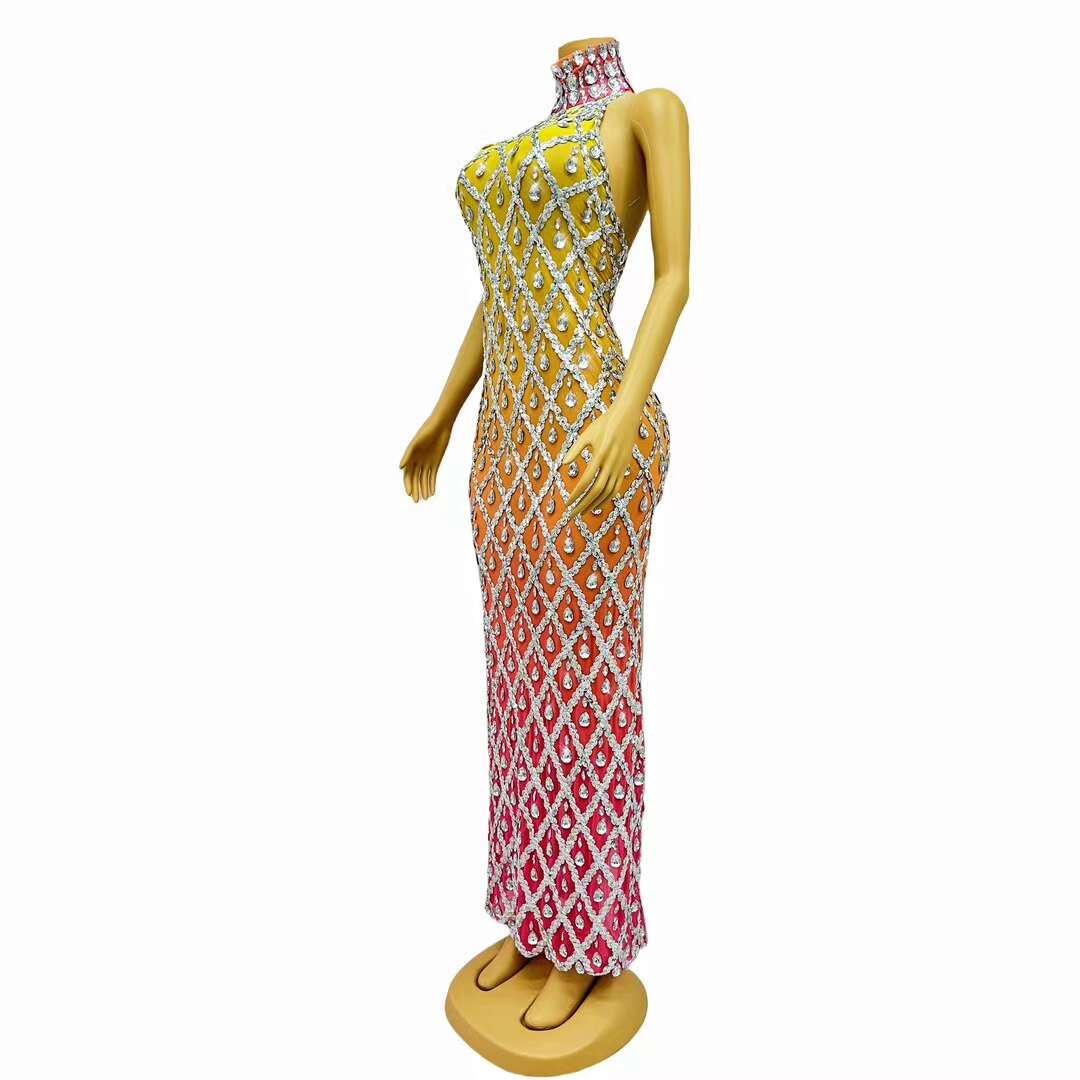 CELESINYI Diduanshaokaojia Crystal Gradient Diamond Gown
