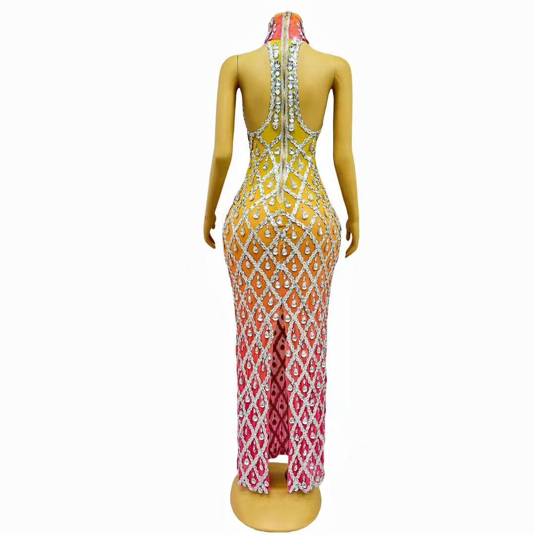 CELESINYI Diduanshaokaojia Crystal Gradient Diamond Gown