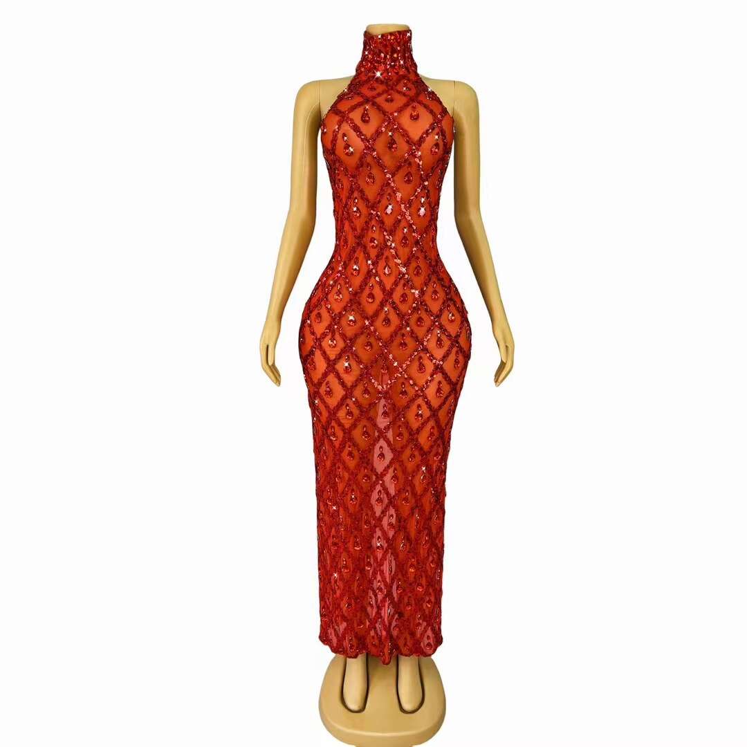 CELESINYI Diduanshaokaojia Crystal Red Diamond Gown