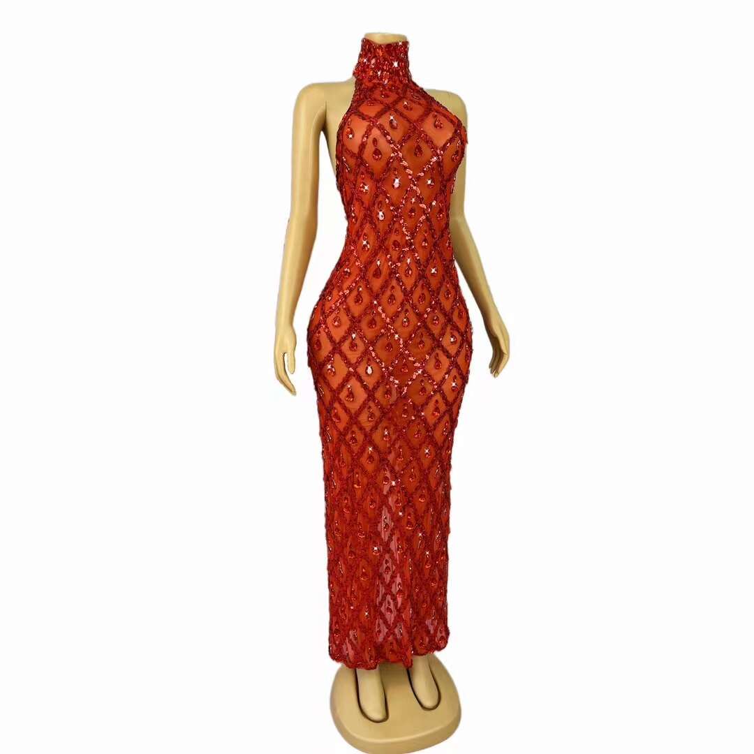 CELESINYI Diduanshaokaojia Crystal Red Diamond Gown