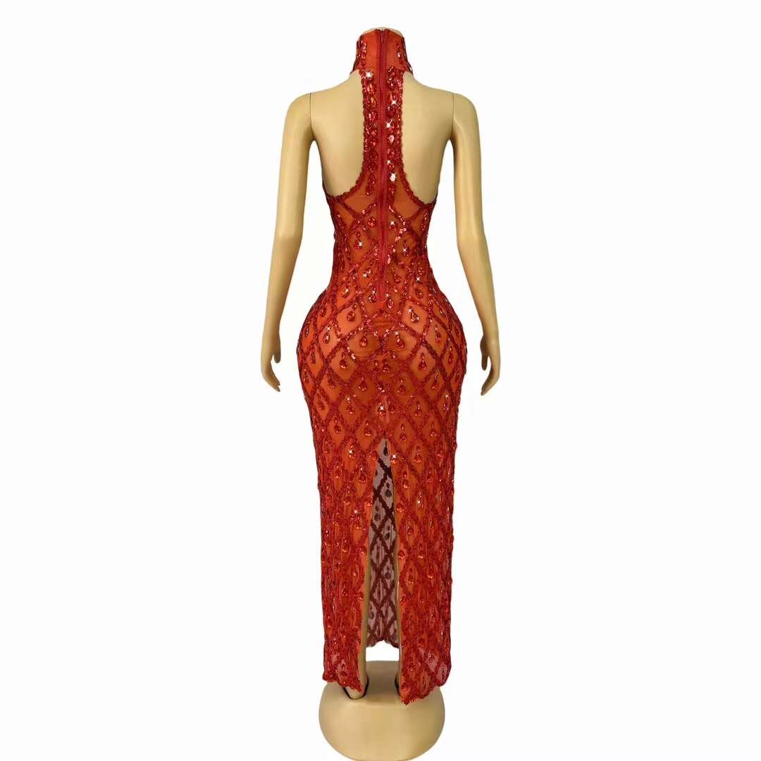 CELESINYI Diduanshaokaojia Crystal Red Diamond Gown