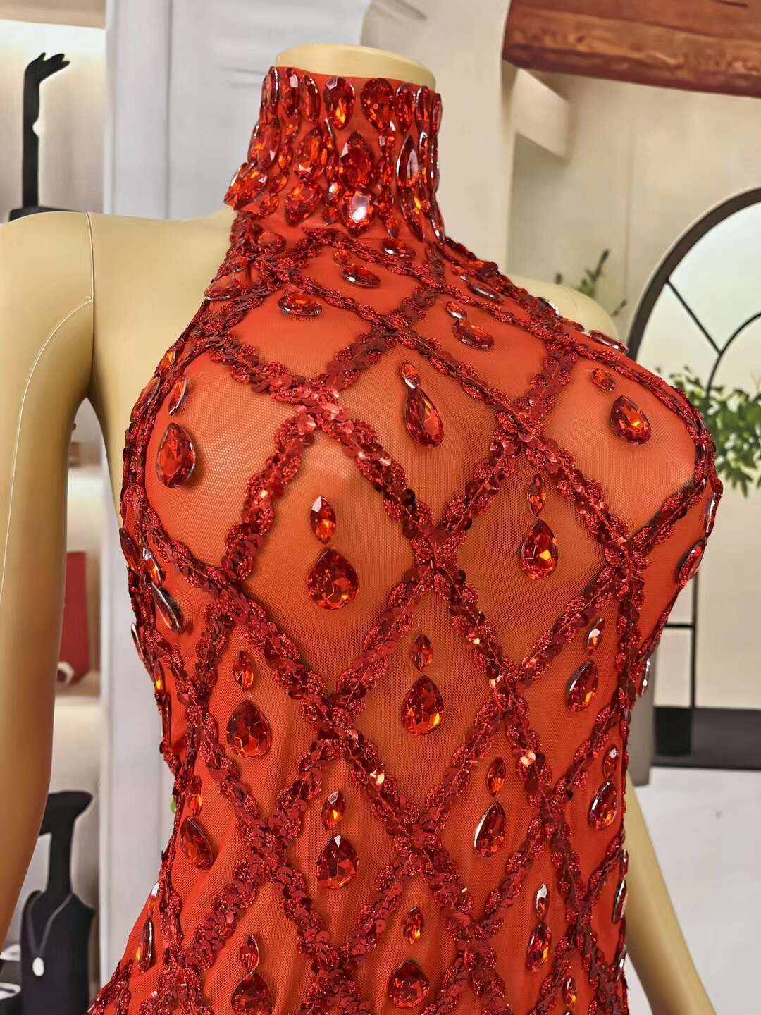 CELESINYI Diduanshaokaojia Crystal Red Diamond Gown