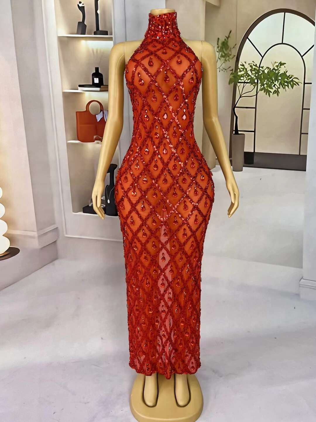 CELESINYI Diduanshaokaojia Crystal Red Diamond Gown