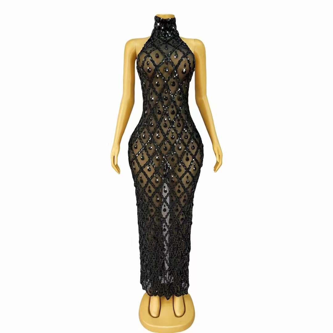 CELESINYI Diduanshaokaojia Crystal Black Diamond Gown