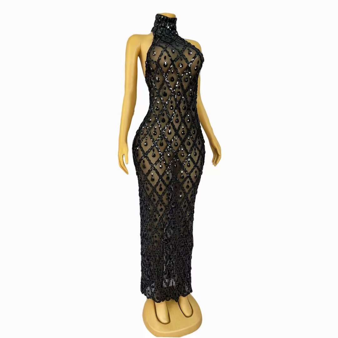 CELESINYI Diduanshaokaojia Crystal Black Diamond Gown